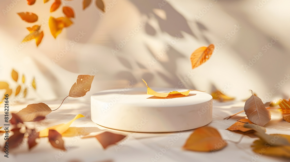 Aufkleber autumn showcase made of natural stone autumn foliage empty podium presentation cosmetics minimalisti