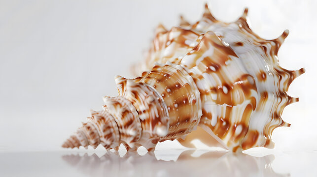 Brown and white murex ocean empty spiky shell : Generative AI