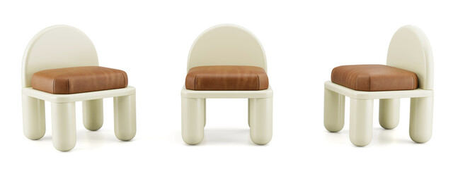 3d render armchair isolated on white background .different angles view