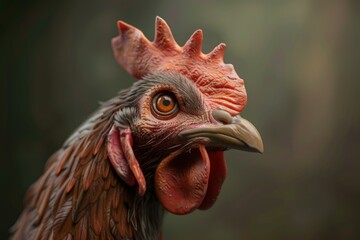 Highdetail image of a rooster's head with a blurred background