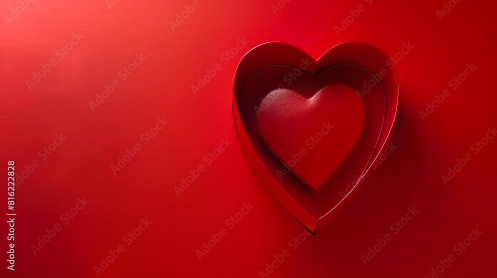 Aufkleber top view of an open empty heart shaped box on a red background for your products happy valentines da