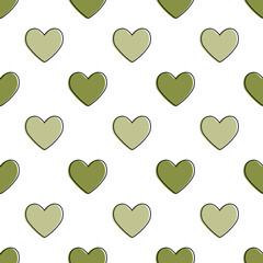 Valentine pattern seamless heart shape green colors background.