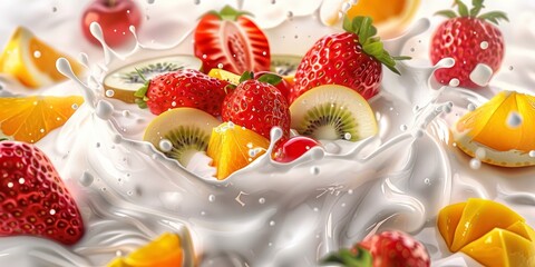 Milk splash with fruits Generative AI