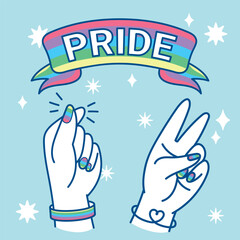 Colorful Pride Illustration with Peace Sign and Raised Fist