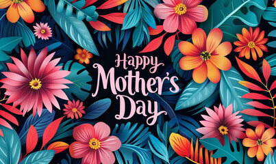 A cheerful composition of colorful flowers with the text Happy Mother's Day