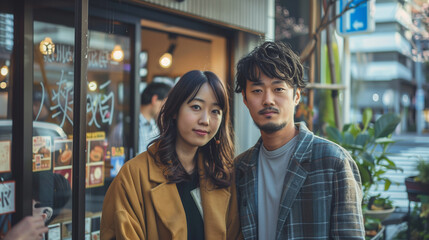 デート中のアジア人のカップル