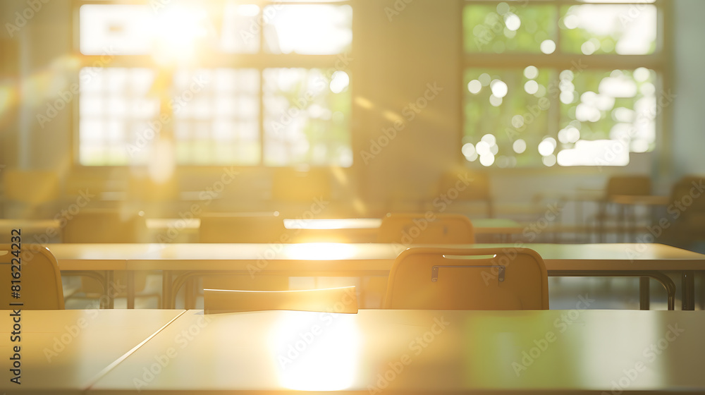 Poster on the blurred background of the empty classroom : generative ai