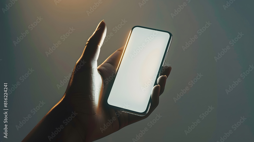 Aufkleber Mobile Phone Mockup Image Screen as Empty Hand levitating a Blank Display Smartphone Clean and Minimal Styles : Generative AI