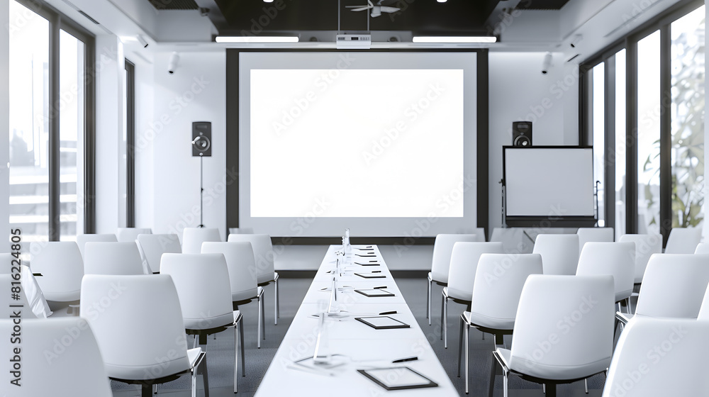 Leinwandbilder projector screen canvas in modern conference room with big windows side viewempty classroom or prese