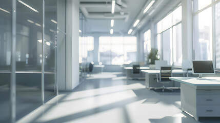 Blur background of empty modern office background in city center  Workspace interior design  Clean and bright office gallery background : Generative AI