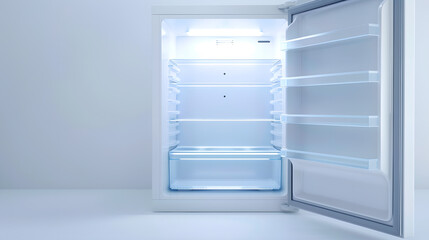 Open empty refrigerator on white background : Generative AI