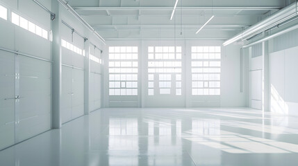 An empty white garage with windows : Generative AI