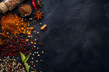 Assorted spices on dark background