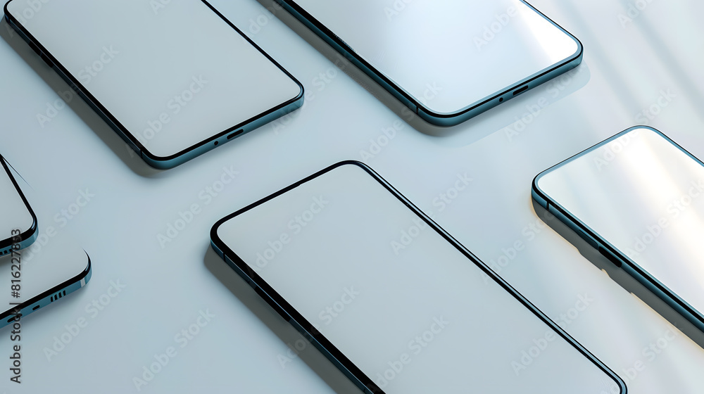 Aufkleber flat rays collection of smartphone mockup blank screen isolated with clipping path on white background : Generative AI