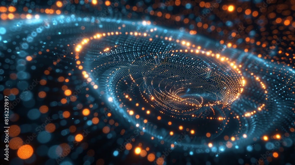 Poster futuristic digital circles of particles with noise effect.