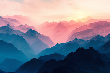 Abstract mountains silhouette broken into fragments, creating a striking and dynamic visual composition.