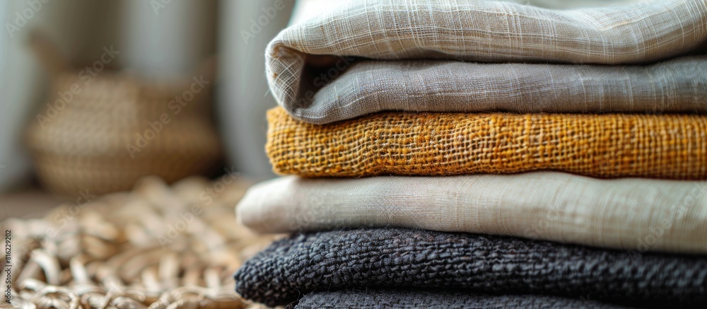 Poster neat stack of linen clothes on table
