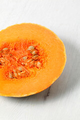 Closeup of raw pumpkin slice isolated