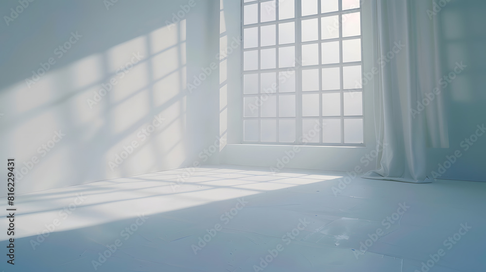 Poster white studio room with sunlight and shadows background : generative ai