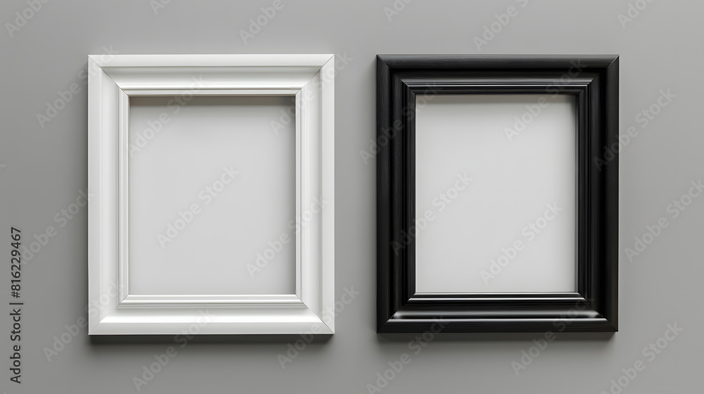Poster Black wood frame and white picture frame isolated on gray background Object with clipping path : Generative AI