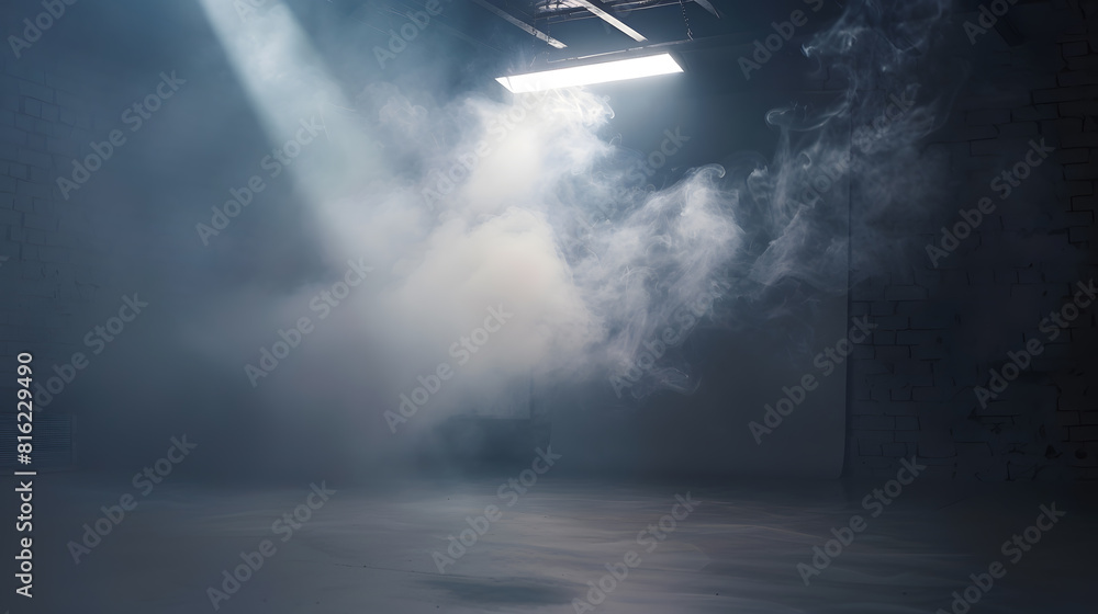 Aufkleber photo a dark empty room with smoke on the wall and a light on the ceiling : generative ai