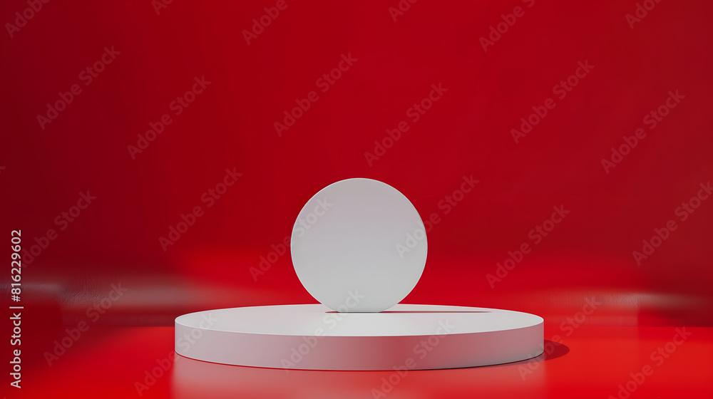 Poster Abstract empty white podium on red background Mock up stand for product presentation 3D Render Minimal concept Advertising template St Valentines sale : Generative AI