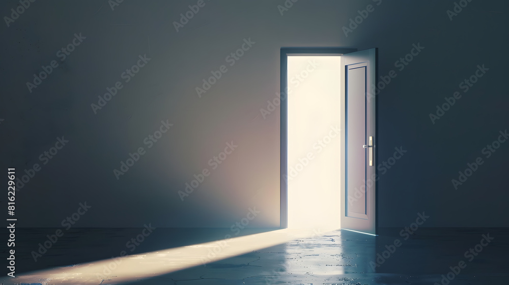 Poster door opening filled with light in construction site : generative ai