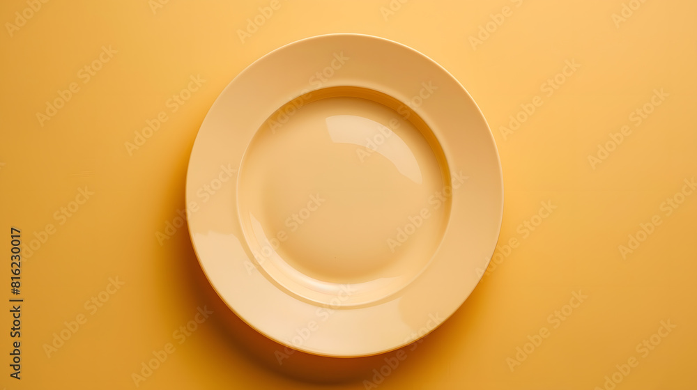 Aufkleber Top view of isolated of colored background empty round beige plate for food Empty dish with space for your design : Generative AI