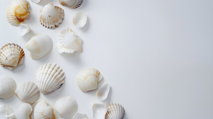 Seashells on white with a lot of copy space : Generative AI