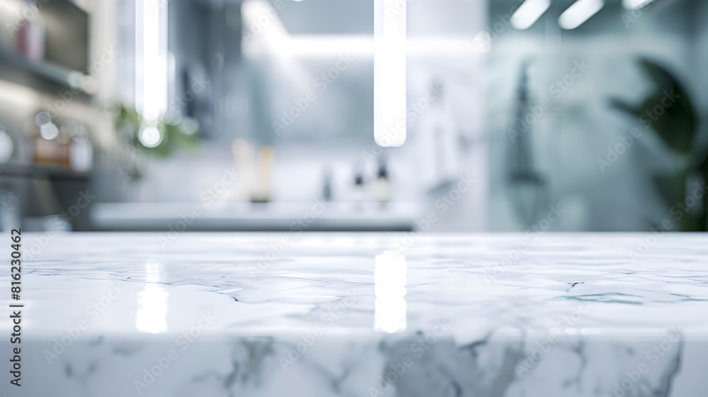 Aufkleber empty marble top table with blurred bathroom interior background for product display montage : gener