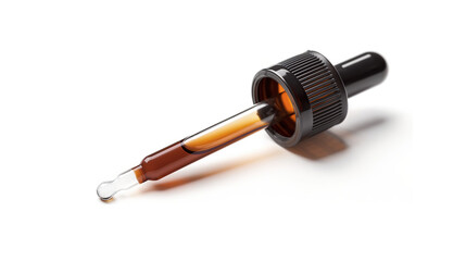 eyedropper with brown liquid, isolated on a white background. Iodine solution for medical purposes 