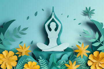 Woman Sitting in Lotus Position Surrounded by Flowers