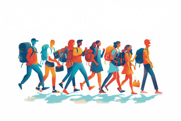 Obraz premium Group of People Walking Together to Mark World Refugee Day