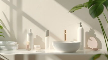 Fototapeta premium Packshot background for cosmetic products modern bathroom : Generative AI