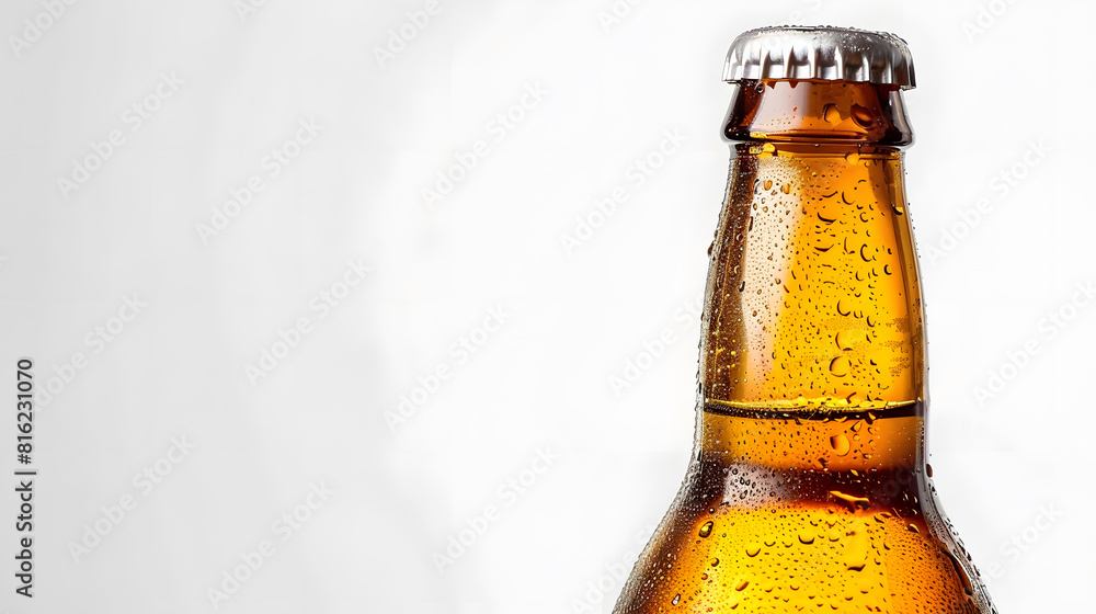 Poster glass empty beer bottle on white background : generative ai