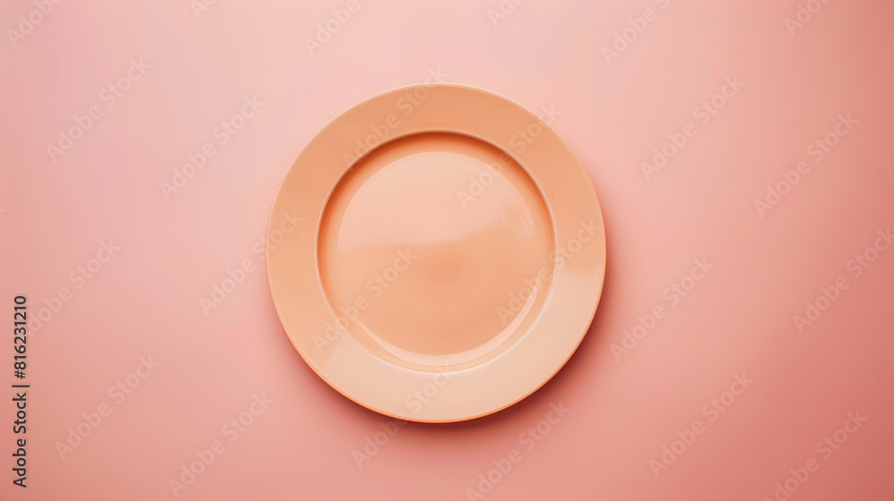Poster Top view of isolated of colored background empty round beige plate for food Empty dish with space for your design : Generative AI