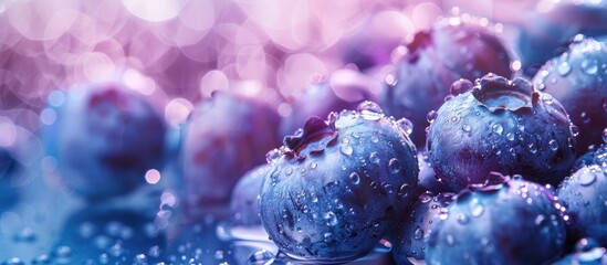 Close up of blueberries with water droplets