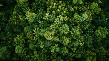 Fototapeta premium Captured from above a lush forest of green trees fills the aerial view The drone s lens captures the dense canopy a natural reservoir of CO2 This verdant backdrop symbolizes the push for ca