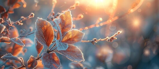 Close up of frosted leaves