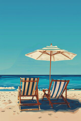 beach chairs and umbrella