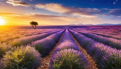 Lavender field summer sunset landscape 