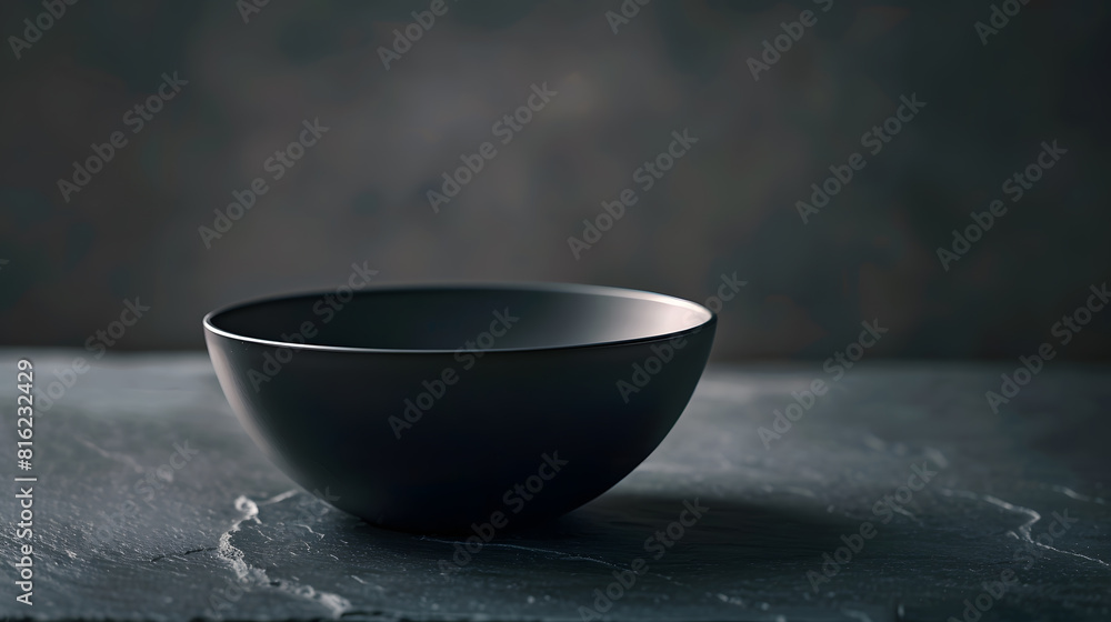Aufkleber an empty black bowl on dark slate table top rough ceramic bowl background with copy space : generati