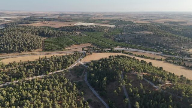 Aerial video of the roads between Kiryat Gat Forest, Israel