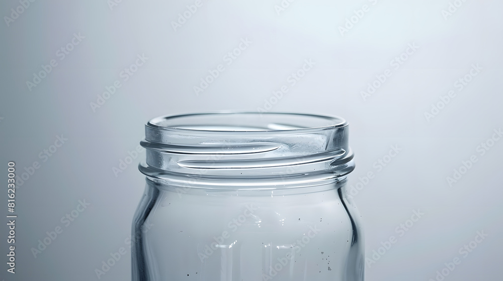 Poster Clean open empty glass jar close up view on white background : Generative AI