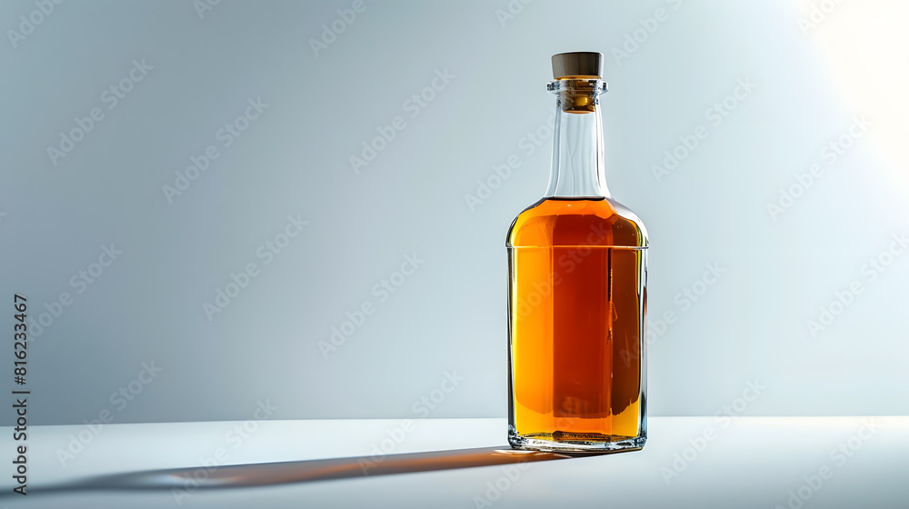 Poster a full bottle of whiskey and empty isolated on a white background : generative ai