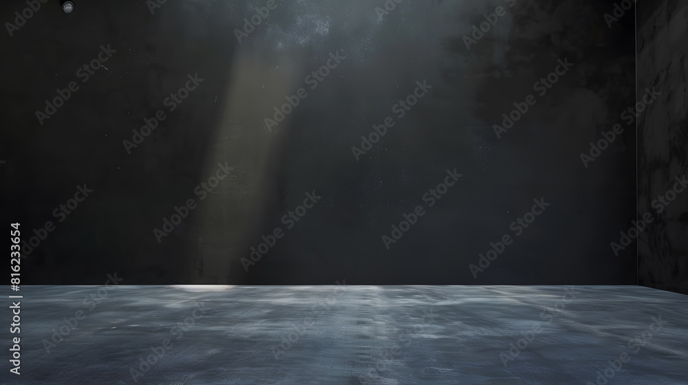 Poster Cement floor and black wall backgrounds empty room interior use for display products : Generative AI