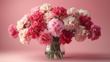 Vibrant bouquet of carnations on pink background