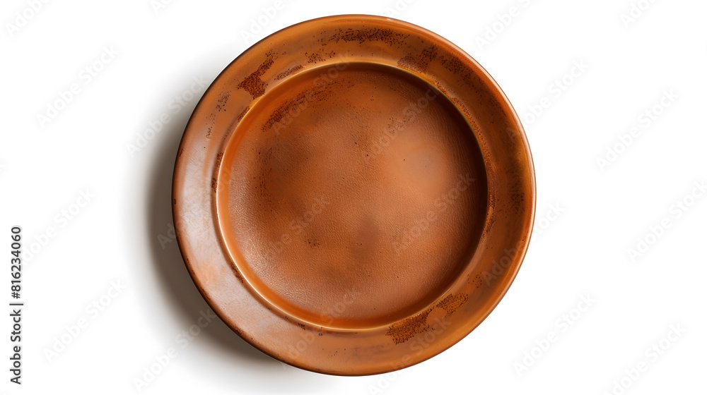 Poster empty brown ceramic plate isolated on white background top view : generative ai