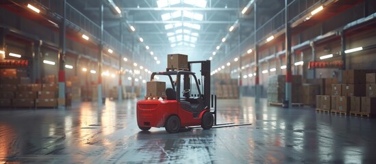 Naklejka premium Forklift truck maneuvering through warehouse