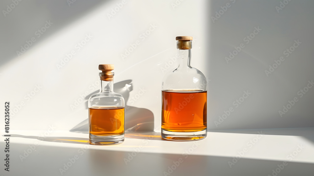 Poster A full bottle of whiskey and empty  isolated on a white background : Generative AI